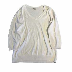Pendleton V-Neck Sweater Size M White Knit Long Sleeve Pullover Top